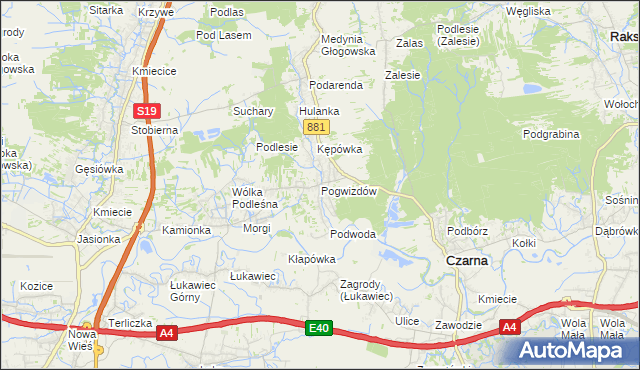 mapa Pogwizdów gmina Czarna, Pogwizdów gmina Czarna na mapie Targeo