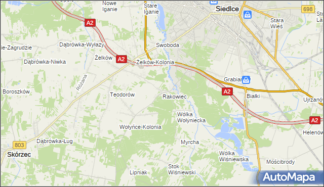 mapa Rakowiec gmina Siedlce, Rakowiec gmina Siedlce na mapie Targeo