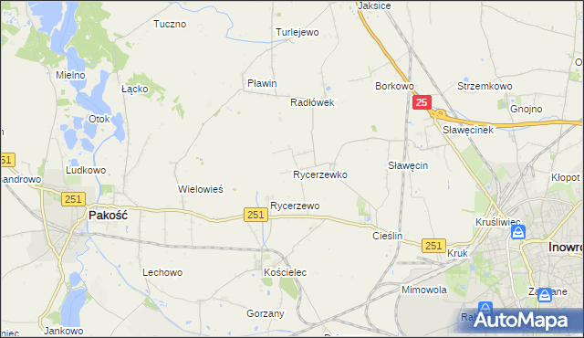 mapa Rycerzewko gmina Pakość, Rycerzewko gmina Pakość na mapie Targeo