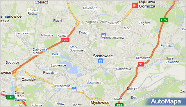 mapa Sosnowca, Sosnowiec na mapie Targeo