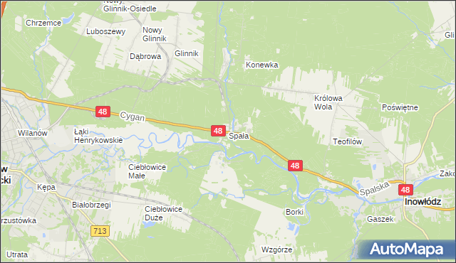 mapa Spała gmina Inowłódz, Spała gmina Inowłódz na mapie Targeo