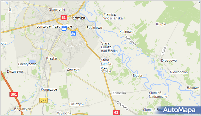 mapa Stara Łomża przy Szosie, Stara Łomża przy Szosie na mapie Targeo