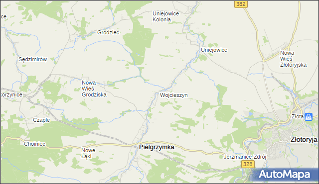 mapa Wojcieszyn gmina Pielgrzymka, Wojcieszyn gmina Pielgrzymka na mapie Targeo