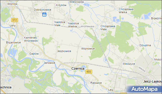 mapa Wojnowice gmina Czernica, Wojnowice gmina Czernica na mapie Targeo