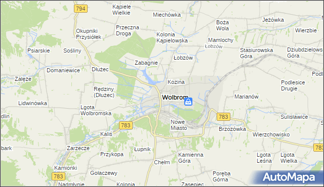 mapa Wolbrom, Wolbrom na mapie Targeo