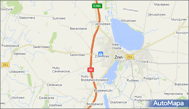 mapa Żnin-Wieś, Żnin-Wieś na mapie Targeo