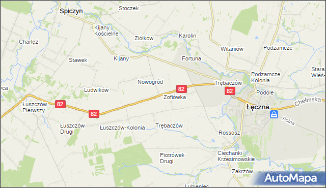 mapa Zofiówka gmina Łęczna, Zofiówka gmina Łęczna na mapie Targeo