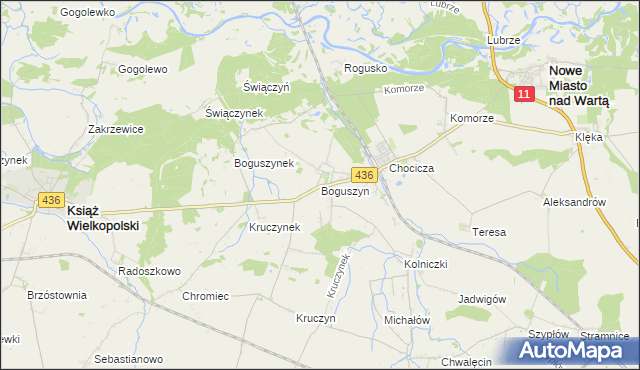 mapa Boguszyn gmina Nowe Miasto nad Wartą, Boguszyn gmina Nowe Miasto nad Wartą na mapie Targeo