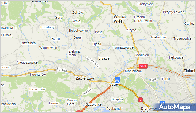 mapa Brzezie gmina Zabierzów, Brzezie gmina Zabierzów na mapie Targeo