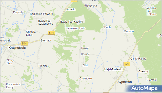 mapa Rawy gmina Sypniewo, Rawy gmina Sypniewo na mapie Targeo