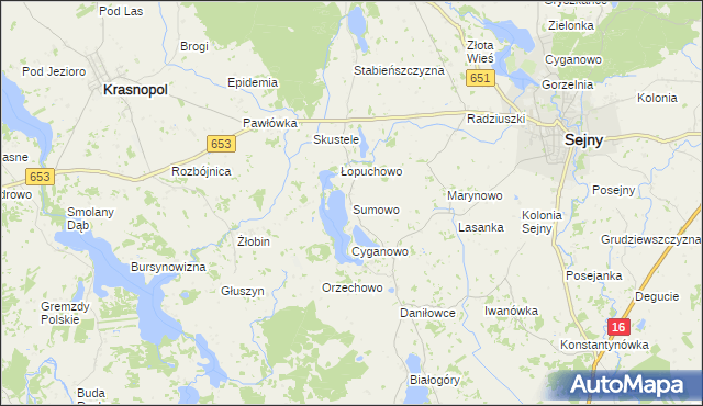 mapa Sumowo gmina Sejny, Sumowo gmina Sejny na mapie Targeo