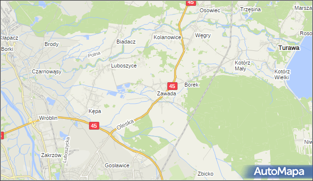 mapa Zawada gmina Turawa, Zawada gmina Turawa na mapie Targeo