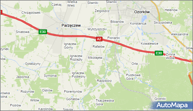 mapa Chociszew gmina Parzęczew, Chociszew gmina Parzęczew na mapie Targeo