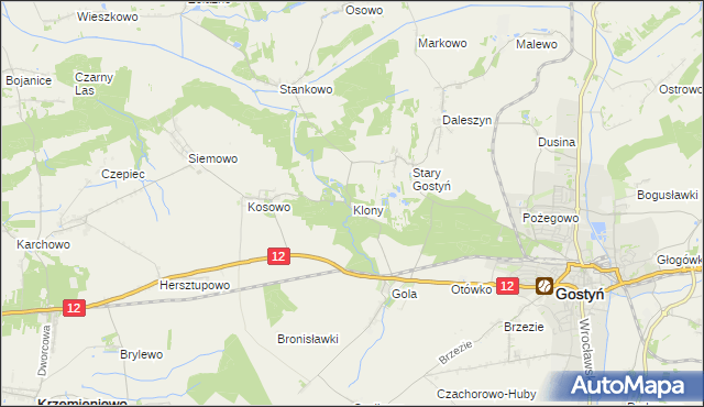 mapa Klony gmina Gostyń, Klony gmina Gostyń na mapie Targeo