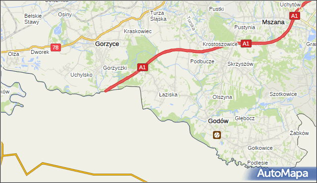 mapa Łaziska gmina Godów, Łaziska gmina Godów na mapie Targeo