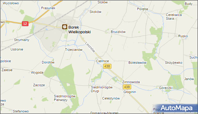 mapa Leonów gmina Borek Wielkopolski, Leonów gmina Borek Wielkopolski na mapie Targeo