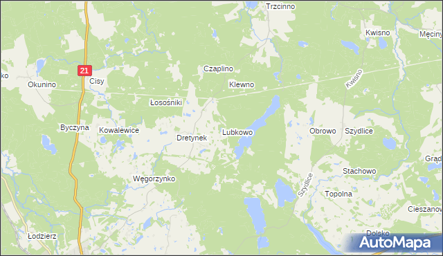 mapa Lubkowo gmina Miastko, Lubkowo gmina Miastko na mapie Targeo