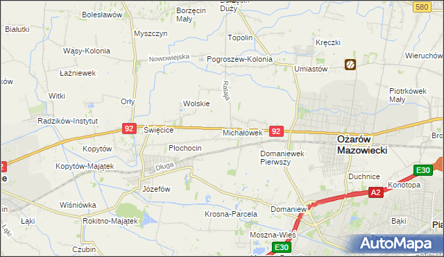 mapa Michałówek gmina Ożarów Mazowiecki, Michałówek gmina Ożarów Mazowiecki na mapie Targeo