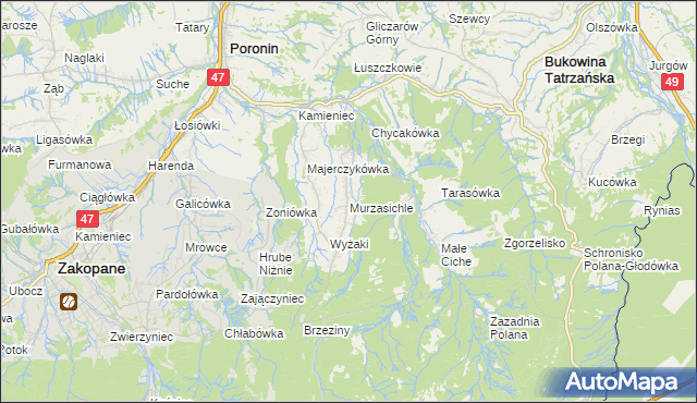 mapa Murzasichle, Murzasichle na mapie Targeo