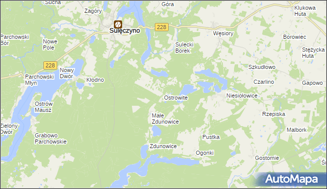 mapa Ostrowite gmina Sulęczyno, Ostrowite gmina Sulęczyno na mapie Targeo