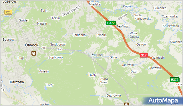 mapa Pogorzel gmina Celestynów, Pogorzel gmina Celestynów na mapie Targeo