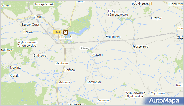 mapa Sławno gmina Lubasz, Sławno gmina Lubasz na mapie Targeo