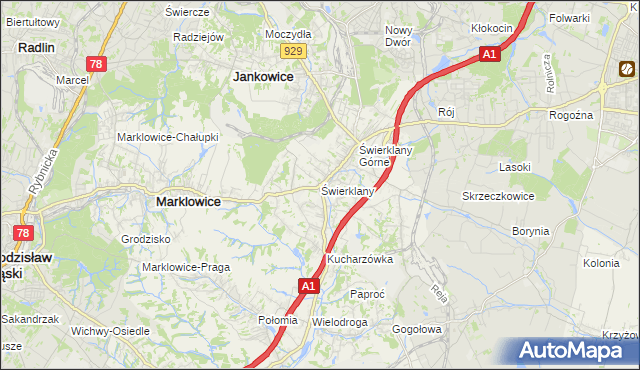 mapa Świerklany, Świerklany na mapie Targeo