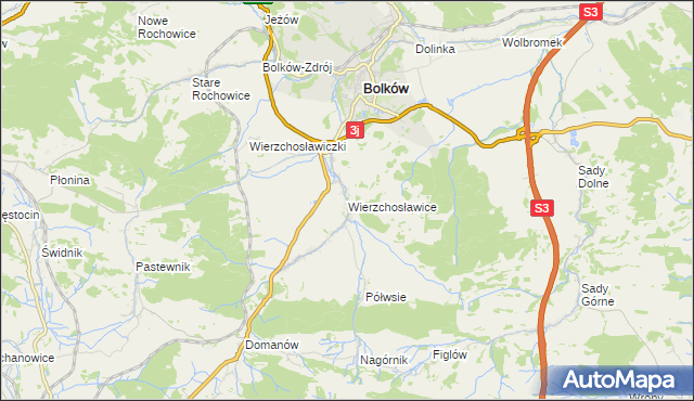 mapa Wierzchosławice gmina Bolków, Wierzchosławice gmina Bolków na mapie Targeo