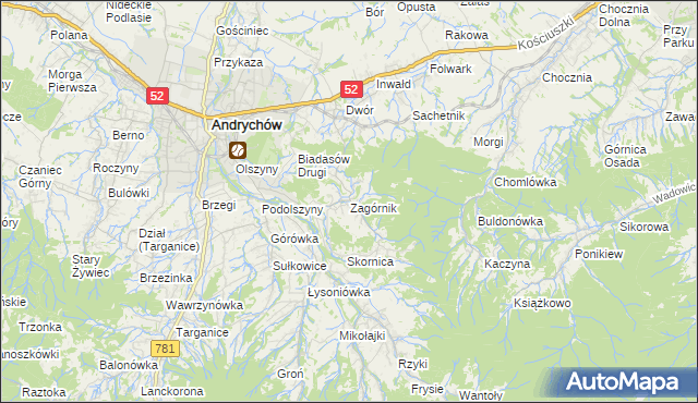 mapa Zagórnik gmina Andrychów, Zagórnik gmina Andrychów na mapie Targeo