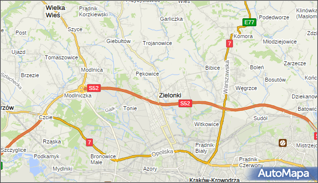mapa Zielonki powiat krakowski, Zielonki powiat krakowski na mapie Targeo