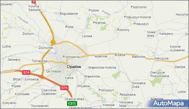 mapa Adamów gmina Opatów, Adamów gmina Opatów na mapie Targeo