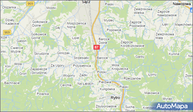 mapa Barcice gmina Stary Sącz, Barcice gmina Stary Sącz na mapie Targeo