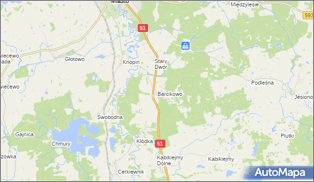 mapa Barcikowo gmina Dobre Miasto, Barcikowo gmina Dobre Miasto na mapie Targeo