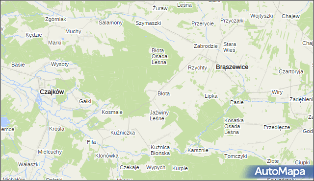 mapa Błota gmina Brąszewice, Błota gmina Brąszewice na mapie Targeo