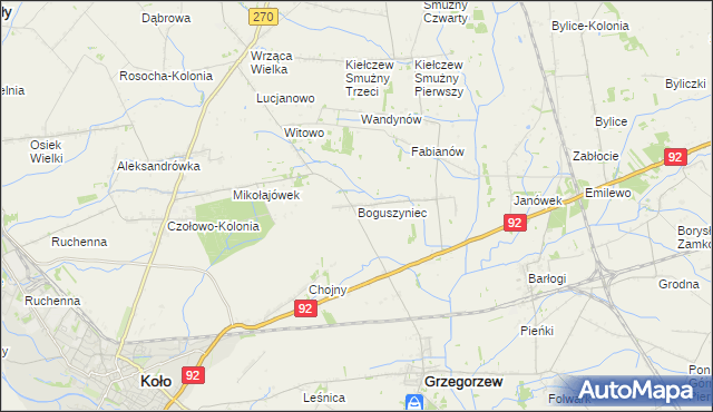 mapa Boguszyniec gmina Grzegorzew, Boguszyniec gmina Grzegorzew na mapie Targeo