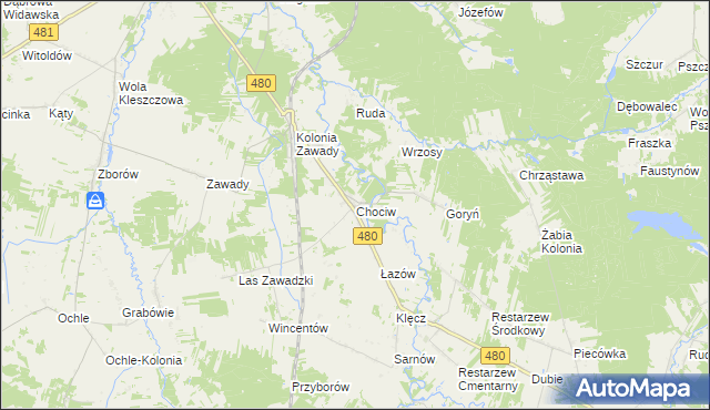 mapa Chociw gmina Widawa, Chociw gmina Widawa na mapie Targeo