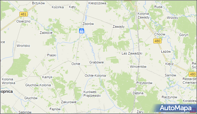 mapa Chrusty gmina Widawa, Chrusty gmina Widawa na mapie Targeo