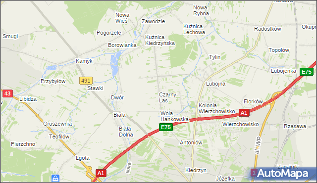 mapa Czarny Las gmina Mykanów, Czarny Las gmina Mykanów na mapie Targeo