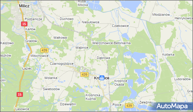 mapa Dąbrowa gmina Krośnice, Dąbrowa gmina Krośnice na mapie Targeo