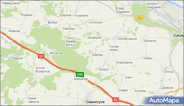 mapa Dalków gmina Gaworzyce, Dalków gmina Gaworzyce na mapie Targeo