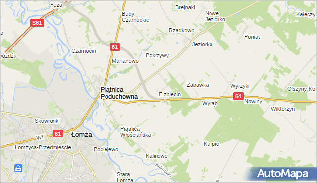 mapa Elżbiecin gmina Piątnica, Elżbiecin gmina Piątnica na mapie Targeo