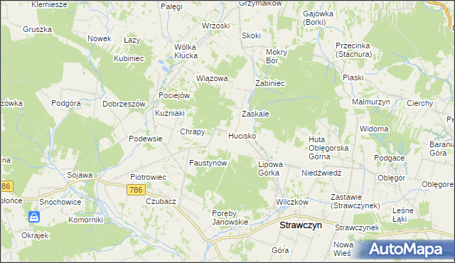 mapa Hucisko gmina Strawczyn, Hucisko gmina Strawczyn na mapie Targeo