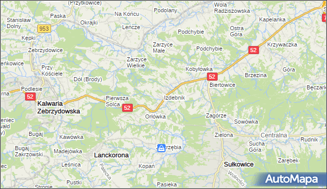 mapa Izdebnik gmina Lanckorona, Izdebnik gmina Lanckorona na mapie Targeo