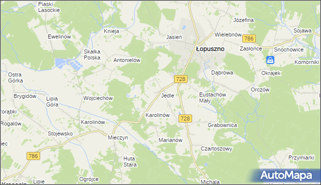 mapa Jedle gmina Łopuszno, Jedle gmina Łopuszno na mapie Targeo