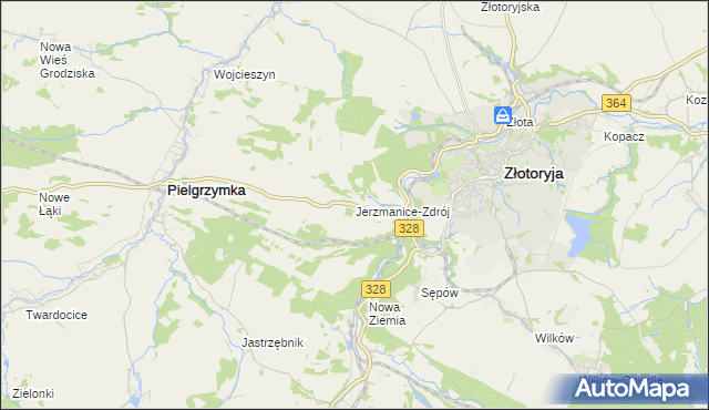 mapa Jerzmanice-Zdrój, Jerzmanice-Zdrój na mapie Targeo