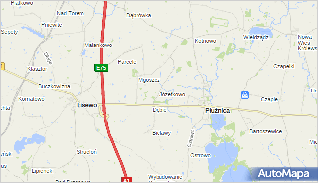 mapa Józefkowo gmina Płużnica, Józefkowo gmina Płużnica na mapie Targeo