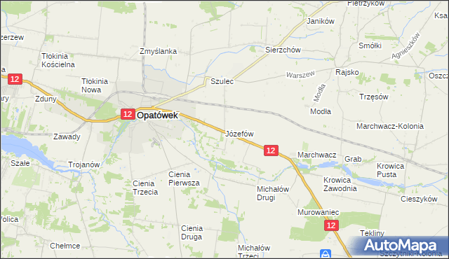 mapa Józefów gmina Opatówek, Józefów gmina Opatówek na mapie Targeo