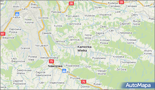 mapa Kamionka Wielka, Kamionka Wielka na mapie Targeo