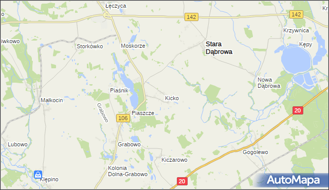 mapa Kicko gmina Stara Dąbrowa, Kicko gmina Stara Dąbrowa na mapie Targeo