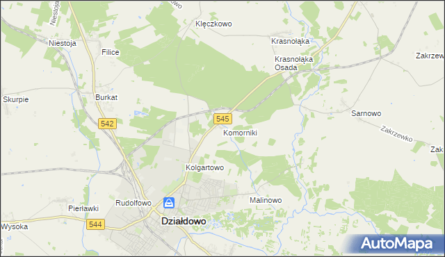 mapa Komorniki gmina Działdowo, Komorniki gmina Działdowo na mapie Targeo